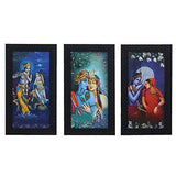 गैलरी व्यूवर में इमेज लोड करें, JaipurCrafts Radha Krishna Set of 3 Large Framed UV Digital Reprint Painting (Wood, Synthetic, 33 cm x 61 cm)