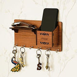 Load image into Gallery viewer, Webelkart Home Side Shelf-Brown Wall Wooden Shelf, Keyholder (with 6 Keys Hooks)