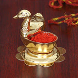 गैलरी व्यूवर में इमेज लोड करें, JaipurCrafts Zinc Roli-Chandan, Chawal-Akshat-Haldi -Kumkum Box with Loving Bird Duck Pair Chopda Showpiece for Pooja Purpose (6.50 cm, Gold)