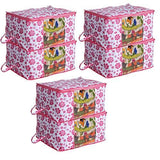 Load image into Gallery viewer, JaipurCrafts Set of 6 Underbed Storage Bag,Storage Organiser,Blanket Cover with Zippered Closure and Handle (Flower Print, 65 x 47 x 33 cm)- Extra Large