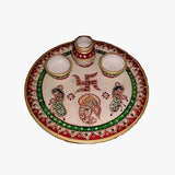 Load image into Gallery viewer, JaipurCrafts Lord Ganesha with Peacock Marble Pooja &amp; Thali Set (4 Pieces, Multicolor)
