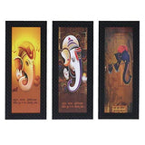 गैलरी व्यूवर में इमेज लोड करें, JaipurCrafts Lord Ganesha Set of 3 Large Framed UV Digital Reprint Painting (Wood, Synthetic, 41 cm x 53 cm)