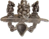 गैलरी व्यूवर में इमेज लोड करें, JaipurCrafts Lord Ganesha and Riddhi-Siddhi with Diya Showpiece - 10.16 cm (Aluminium, Silver)