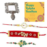 Load image into Gallery viewer, Premium Combo of Rakhi Gift for Brother and Bhabhi and Kids with Premium Antique Hand Mirror