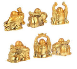 Load image into Gallery viewer, JaipurCrafts Set of 6pc Laughing Buddha Fengshui Golden Figurine for Wealth &amp; Prosperity (4 * 2.5 * 5 cms, Golden)