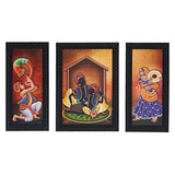 गैलरी व्यूवर में इमेज लोड करें, JaipurCrafts Lord Ganesha Set of 3 Large Framed UV Digital Reprint Painting (Wood, Synthetic, 36 cm x 61 cm) Musicians