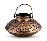 Load image into Gallery viewer, JaipurCrafts Antique Finished Dhoop Incense/Tealight Holder Degchi Handle Pot - Black Golden Chrome Polished - 9&quot;x9&quot;x6&quot;