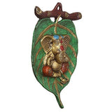 Load image into Gallery viewer, JaipurCrafts Wall Hanging of Lord Ganesha On A Creative Leaf Showpiece - 20.32 cm (Aluminium, Multicolor)