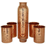 गैलरी व्यूवर में इमेज लोड करें, JaipurCrafts Hammer Pure Copper Bottle with Four Tumbler Glass -1000 ml for Good Health Yoga, Ayurveda Benefits