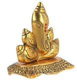 Load image into Gallery viewer, JaipurCrafts Premium Spiritual Lord Ganesha with Om Statue Sitting On Chowki Figurine of Lord Ganesh, White Metal Statue,Valuable Collectible feng Shui Gifts- 5.00 in