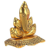 गैलरी व्यूवर में इमेज लोड करें, JaipurCrafts Premium Spiritual Lord Ganesha with Om Statue Sitting On Chowki Figurine of Lord Ganesh, White Metal Statue,Valuable Collectible feng Shui Gifts- 5.00 in