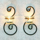 गैलरी व्यूवर में इमेज लोड करें, JaipurCrafts Set of 2 Wall sconces 19 cm Long with 2 Glass Cup Candle Holders and Bonus Tealight Candles