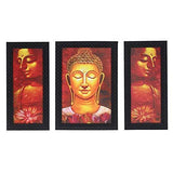 गैलरी व्यूवर में इमेज लोड करें, JaipurCrafts Buddha Set of 3 Large Framed UV Digital Reprint Painting (Wood, Synthetic, 36 cm x 61 cm)