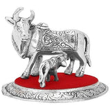 Load image into Gallery viewer, JaipurCrafts Kamdhenu Cow and Calf Showpiece - 10.16 cm (Aluminium, Silver, Red)