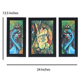 गैलरी व्यूवर में इमेज लोड करें, JaipurCrafts Lord Ganesha Set of 3 Large Framed UV Digital Reprint Painting (Wood, Synthetic, 36 cm x 61 cm)