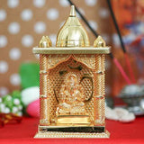 Load image into Gallery viewer, JaipurCrafts Metal Gold Plated Ganesha Decorative Temple Figurine Lord Ganpati Lakshmi Statue Good Luck Spiritual Pooja Gifts Idols(Size 5 x 2.75 Inches, Small)