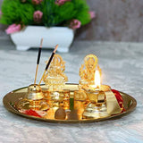 गैलरी व्यूवर में इमेज लोड करें, Jaipurcrafts Pooja Metal Thali Set With Laxmi And Ganesha Idol For Diwali Pooja