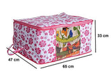 गैलरी व्यूवर में इमेज लोड करें, JaipurCrafts 3 Piece Underbed Storage Bag,Storage Organiser,Blanket Cover with Zippered Closure and Handle (Flower Print, 65 x 47 x 33 cm)- Extra Large