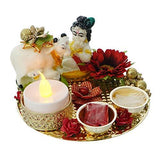 Load image into Gallery viewer, Webelkart Premium Lord Krishna &amp; Cow with Roli Chawal Decorative Handcrafted Tealight Holder for Home Decorative Showpiece - 4.75 x 4.75 x 2.75 inch (Poly-Resin, Multi Color)