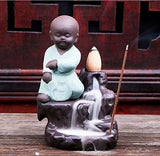 Load image into Gallery viewer, WebelKart JaipurCrafts Ceramic Kung-Fu Style Monk Buddha Smoke Back Flow Cone Incense Holder (Green)