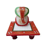 Load image into Gallery viewer, JaipurCrafts Lord Ganesha on Floral Chowki (4 in, Red, and Green)