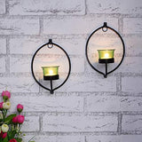 Load image into Gallery viewer, Webelkart Set of 2 Decorative Golden Eye Wall Sconce/Candle Holder with Green Glass and Free T-Light Candles