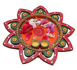 Load image into Gallery viewer, JaipurCrafts Decorative Star Kundan Studded Wooden, Stoneware Pooja &amp; Thali Set (3 Pieces, Multicolor)