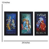 गैलरी व्यूवर में इमेज लोड करें, JaipurCrafts Radha Krishna Set of 3 Large Framed UV Digital Reprint Painting (Wood, Synthetic, 33 cm x 61 cm)