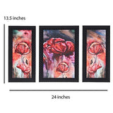 गैलरी व्यूवर में इमेज लोड करें, JaipurCrafts Flower Set of 3 Large Framed UV Digital Reprint Painting (Wood, Synthetic, 36 cm x 61 cm)