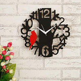 गैलरी व्यूवर में इमेज लोड करें, JaipurCrafts Designer Stylish Beautiful Tree &amp; Red Bird Round Wood Wall Clock (30.48 cm x 30.48 cm x 2.8 cm, Black)- Without Glass