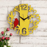 गैलरी व्यूवर में इमेज लोड करें, JaipurCrafts Designer Beautiful Tree &amp; Bird Round Wood Wall Clock (Red, Yellow)