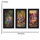 गैलरी व्यूवर में इमेज लोड करें, JaipurCrafts Radha Krishna Set of 3 Large Framed UV Digital Reprint Painting (Wood, Synthetic, 33 cm x 61 cm)