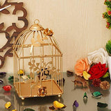 गैलरी व्यूवर में इमेज लोड करें, Webelkart Gold Color Square Metal Bird cage Tea Light Holder with Flower Vine for Home Decor- 7 Inch