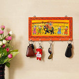 गैलरी व्यूवर में इमेज लोड करें, JaipurCrafts Wooden Rajasthani Art Work 6 Hook Hanging Key Holder - Brown (12 x 6 in)