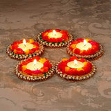 गैलरी व्यूवर में इमेज लोड करें, WebelKart Premium Designer Rajasthani Lac Bangles tealight Holder, Diwali Gift, Diwali Lights, Diwali tealight- Set of 5