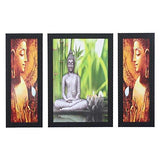 गैलरी व्यूवर में इमेज लोड करें, JaipurCrafts Radha Krishna Set of 3 Large Framed UV Digital Reprint Painting (Wood, Synthetic, 36 cm x 61 cm)