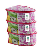 Load image into Gallery viewer, JaipurCrafts 3 Piece Non Woven Flower Print Blouse Cover Set, Pink (39 cm x 27 cm x 20 cm)