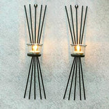 Load image into Gallery viewer, JaipurCrafts Set of 2 Wall sconces 38 cm Long with 2 Glass Cup Candle Holders and Bonus Tealight Candles