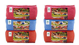 गैलरी व्यूवर में इमेज लोड करें, JaipurCrafts Quilted Polka Dots Cotton Saree Cover Set/Wardrobe Organizer/Storage Bag, Blue, Red, Pink (46 x 35 x 22 cm)-Pack of 6