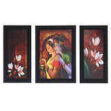 Load image into Gallery viewer, JaipurCrafts Lord Ganesha Set of 3 Large Framed UV Digital Reprint Painting (Wood, Synthetic, 36 cm x 61 cm) Radha Krishna 3