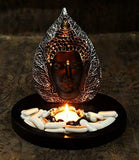 गैलरी व्यूवर में इमेज लोड करें, JaipurCrafts Premium Gautam Buddha Tealight Holder with Tray Set with T-Light Candle- 19 cm