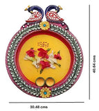 गैलरी व्यूवर में इमेज लोड करें, JaipurCrafts Decorative Kundan Studded Pair of Peacock Wooden Pooja &amp; Thali Set (1 Pieces, Multicolor)