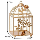 गैलरी व्यूवर में इमेज लोड करें, Webelkart Gold Color Square Metal Bird cage Tea Light Holder with Flower Vine for Home Decor- 7 Inch