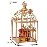 गैलरी व्यूवर में इमेज लोड करें, Webelkart Gold Color Square Metal Bird cage Tea Light Holder with Flower Vine &amp; Tealight Glass for Home Decor
