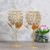 Load image into Gallery viewer, WebelKart Crystal Rose Brass Candle Holder for Decoration - Set of 2 (8.50 in)