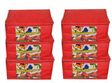 Load image into Gallery viewer, JaipurCrafts 6 Pieces Non Woven Saree Cover Set, Red (45 x 35 x 22 cm)