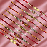 Load image into Gallery viewer, Webelkart Combo of 10 Metal Copper Multicolour Rakhi for Brother with Beautiful Rakshabandhan Greetings Card