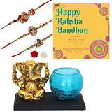 गैलरी व्यूवर में इमेज लोड करें, Webelkart Premium Combo Of Rakhi Gift for Brother and Bhabhi And Kids With Golden Lord Ganesha T-Light Holder Rakshabandhan Gifts for Bhai Sister - Fancy Rakhi With Golden Lord Ganesha Tealight Holder