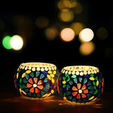 Load image into Gallery viewer, JaipurCraftsSet of 2 Mosaic Glass TeaLight Votive Candle Holder with Tea Light Candles for Living Room Table Home Decor Indoor Outdoor Decorations (Multicolor, Glass)