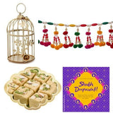 Load image into Gallery viewer, Webelkart JaipurCrafts Diwali Gift Combo of Cage tealight Holder With Premium Toran Bandar And 450 Gram Delicious Soan Papdi Sweets